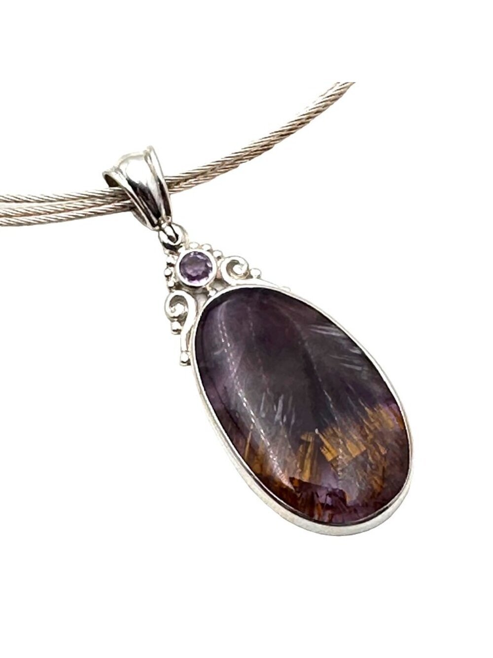 Sajen Womens Necklace  Purple Orange Gemstone Pendant Sterling Silver Collar